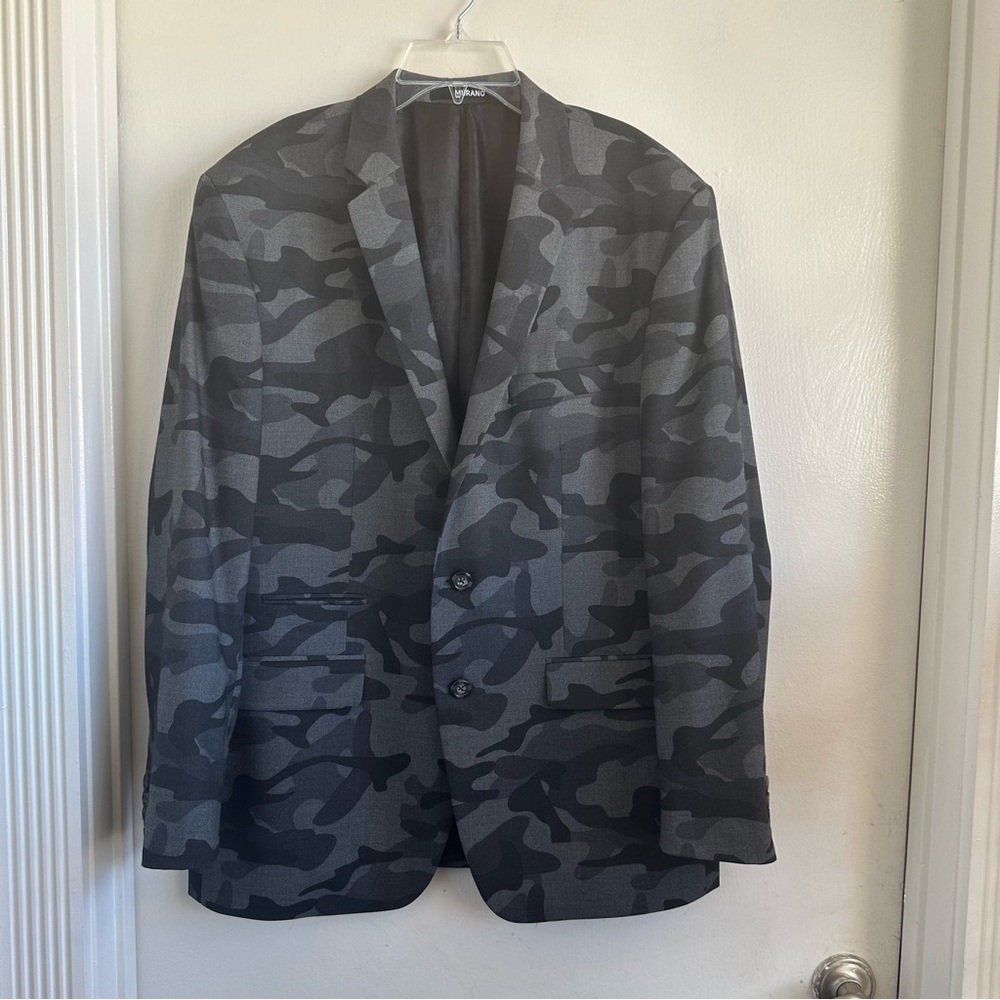 Murano Gray and Black Camouflage Slim Fit Lined Jacket / Blazer